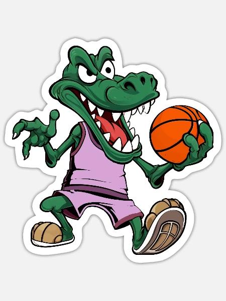 Alligator Basketball Krokodil - Sticker Größe S (10 x 10 cm) - Mattweiß