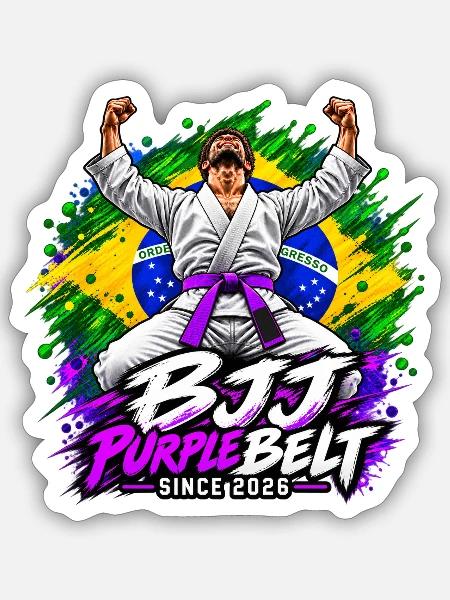 BJJ Lila Gürtel seit 2026 - Sticker Größe S (10 x 10 cm) - Mattweiß