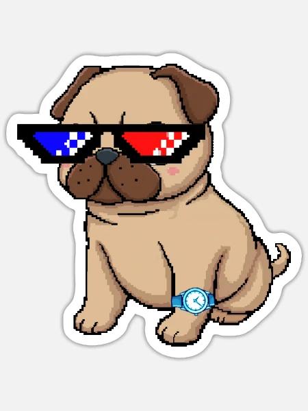 Pixel Shades Pug - Sticker Größe S (10 x 10 cm) - Mattweiß
