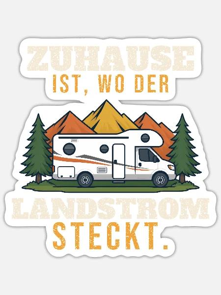 Zuhause ist, wo der Landstrom steckt | Wohnmobil - Sticker Größe S (10 x 10 cm) - Mattweiß