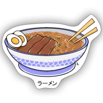 Bol de Ramen Traditionnel Japonais - Sticker taille S (10 x 10 cm) - blanc mat - Devant