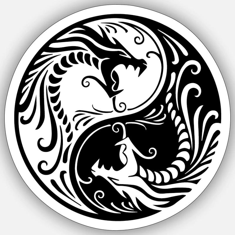 Drache Yin Yang - Sticker Größe S (10 x 10 cm) - Mattweiß
