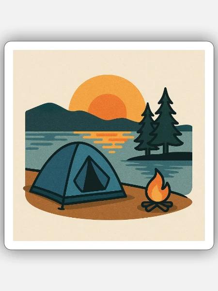 Camping Zelt See - Sticker Größe S (10 x 10 cm) - Mattweiß
