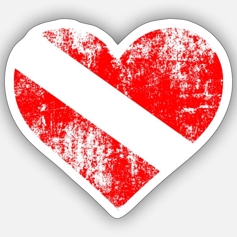 Drapeau de plongée Coeur Used Look - Sticker taille S (10 x 10 cm) - blanc mat