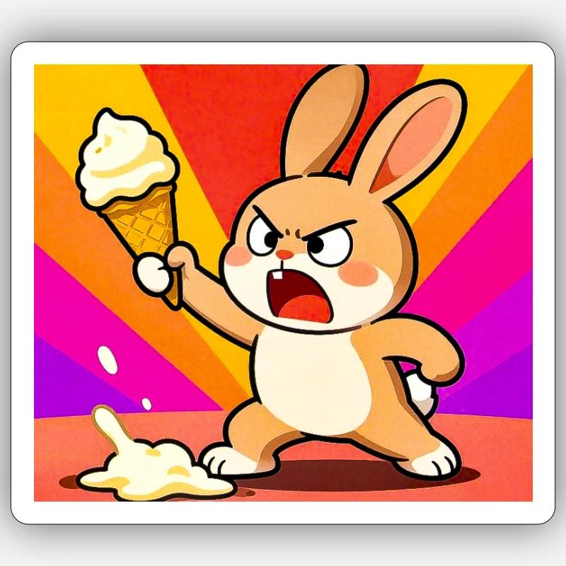 Wütender Hase mit Eiscreme - Sticker Größe S (10 x 10 cm) - Mattweiß