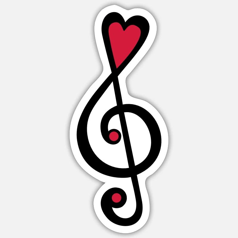 Musique, notes, coeur, classique, clé de sol, Sticker taille S (10 x 10 cm)