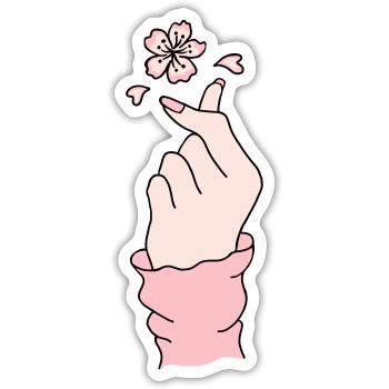 Koreanisches Finger Herz Pfirsichblüte Kpop K-pop - Sticker Größe S (10 x 10 cm) - Mattweiß - Vorne