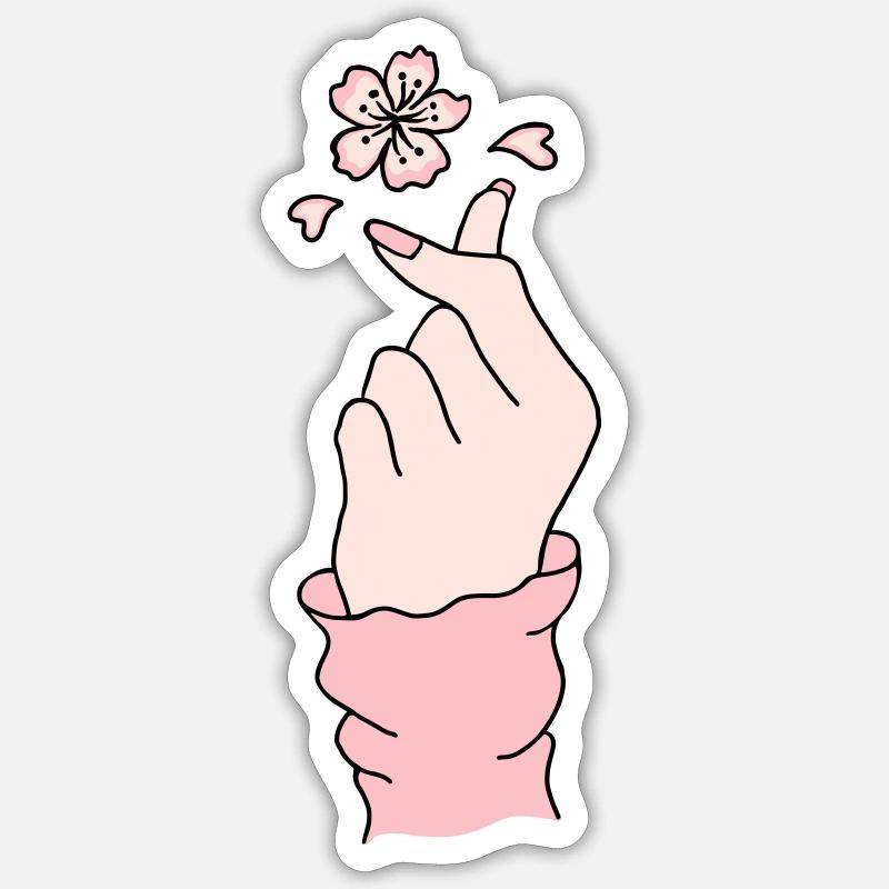 Coréen Doigt Coeur Fleur De Pêcher K-pop K-pop - Sticker taille S (10 x 10 cm) - blanc mat