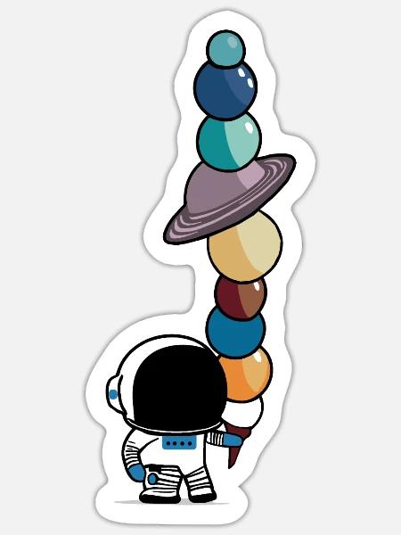 Astronaut mit Sonnensystem Planeten Eis Astronomie - Sticker Größe S (10 x 10 cm) - Mattweiß