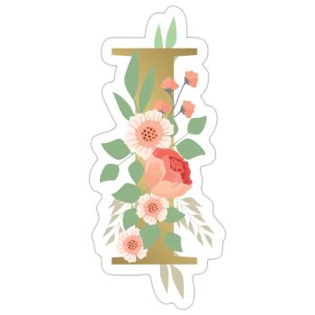 Eleganter Buchstabe 'I' mit Blumen - Sticker Größe S (10 x 10 cm) - Mattweiß - Vorne