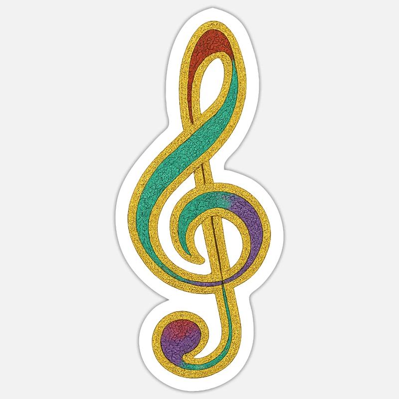 Conception de clé de sol scintillante colorée Sticker taille S (10 x 10 cm)