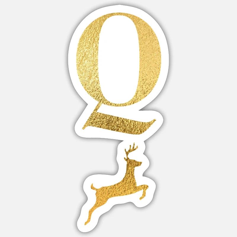 Buchstabe Q Goldener Hirsch - Geschenkidee - Sticker Größe S (10 x 10 cm) - Mattweiß