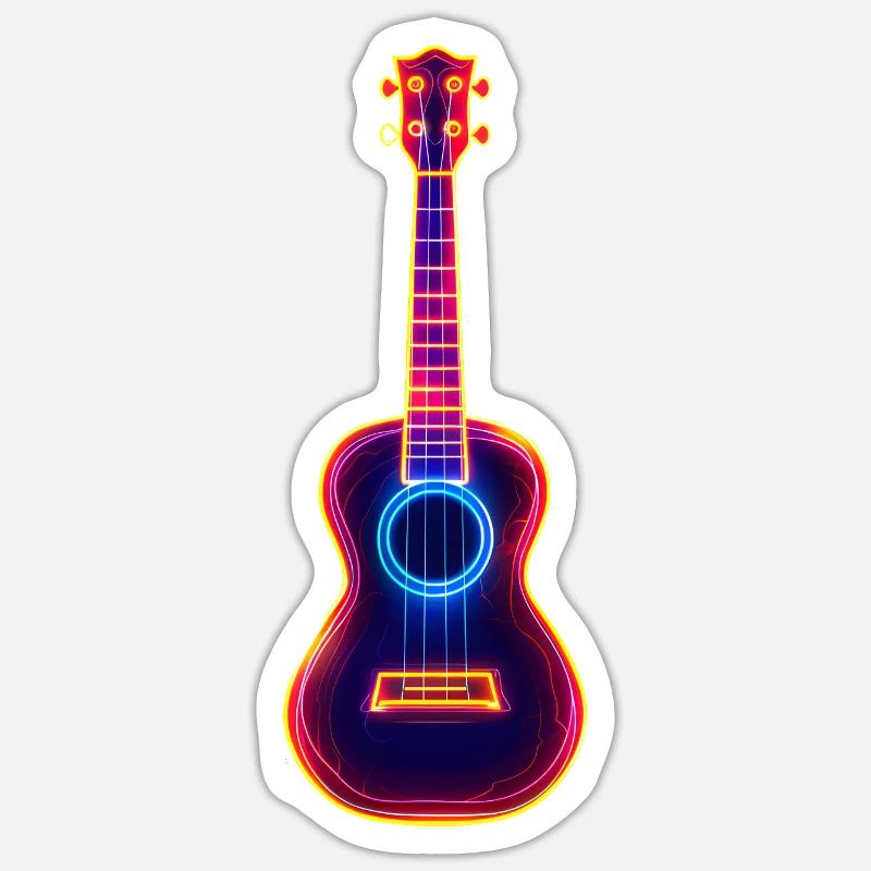 Ukulélé Synthwave rétro - Sticker taille S (10 x 10 cm) - blanc mat