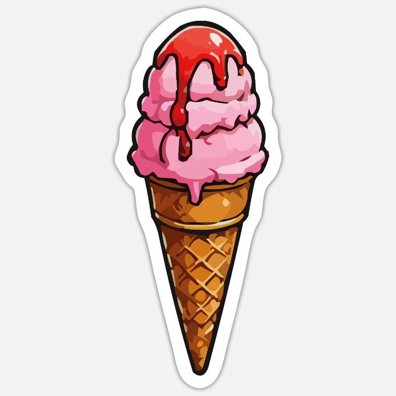 Cartoon Eiscreme Rosa Kugeln Sirup - Sticker Größe S (10 x 10 cm) - Mattweiß