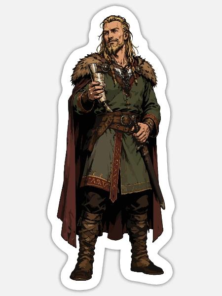 Viking-Krieger mit Kelch und Pelz - Sticker Größe S (10 x 10 cm) - Mattweiß