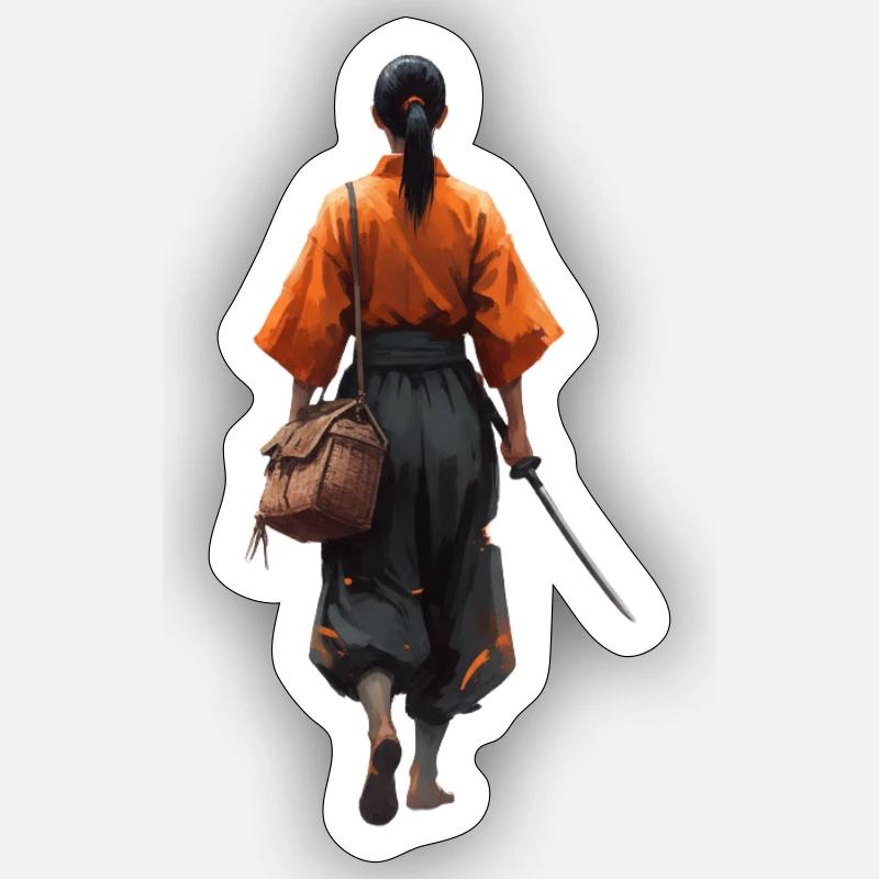 Samurai Silhouette im Orangen Gewand Sticker Größe S (10 x 10 cm)