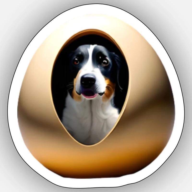 Dog in the Egg - Sticker taille S (10 x 10 cm) - blanc mat