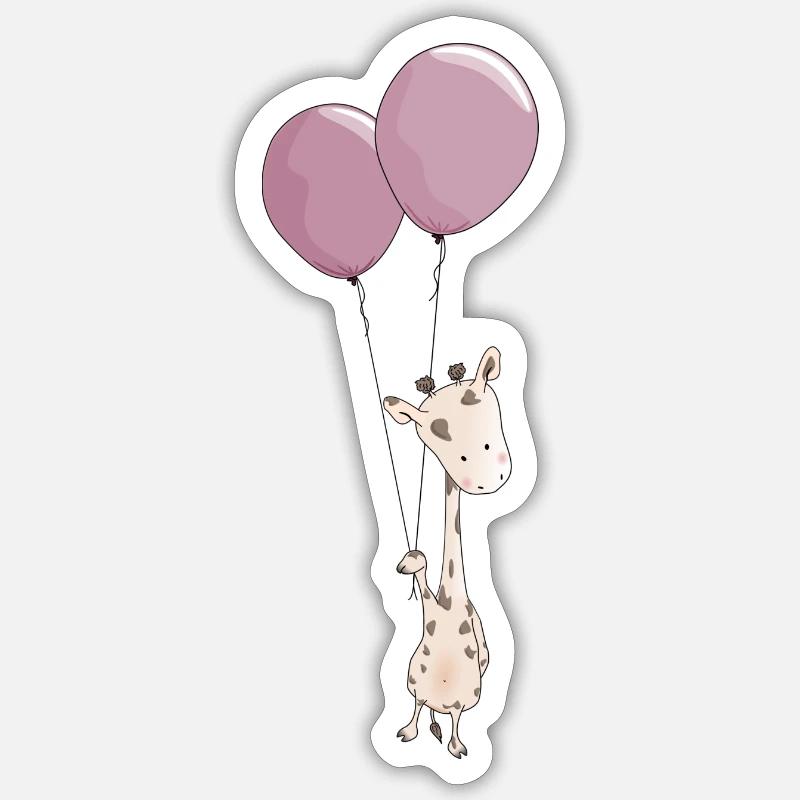Petit Giiraffe avec ballon - Sticker taille S (10 x 10 cm) - blanc mat