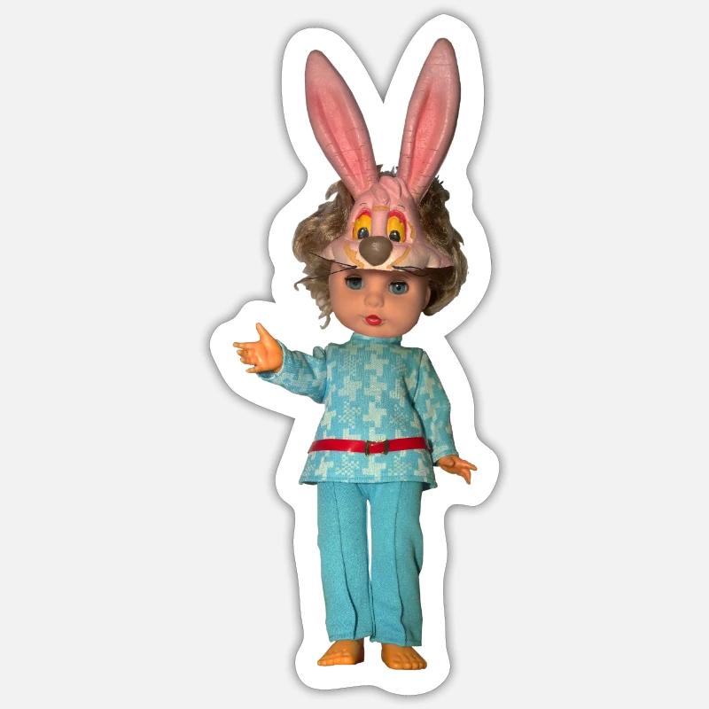 Hasen Puppe - Sticker Größe S (10 x 10 cm) - Mattweiß