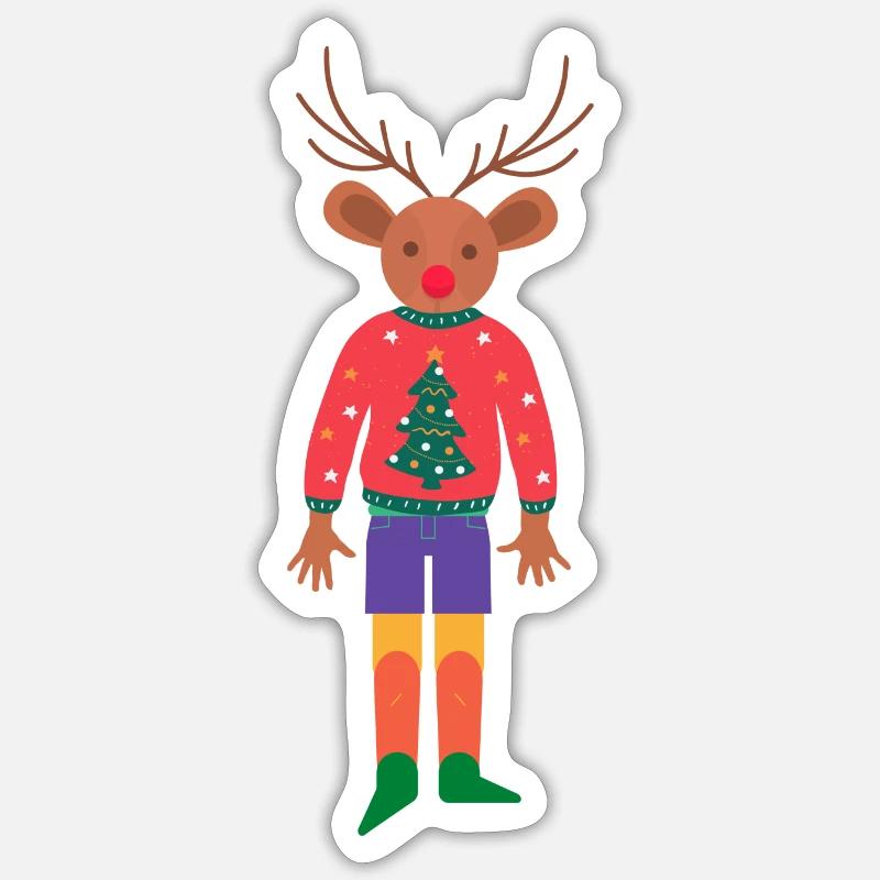 Le petit renne dans son pull de Noël Sticker taille S (10 x 10 cm)