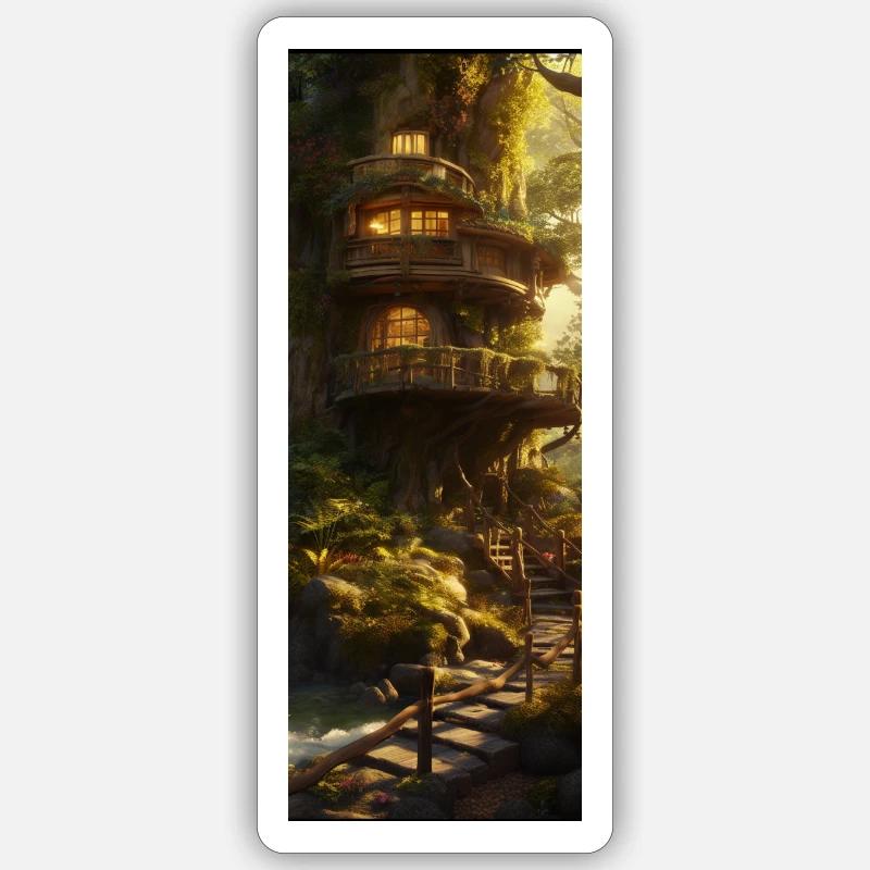 Fantasy Baumhaus - Sticker Größe S (10 x 10 cm) - Mattweiß
