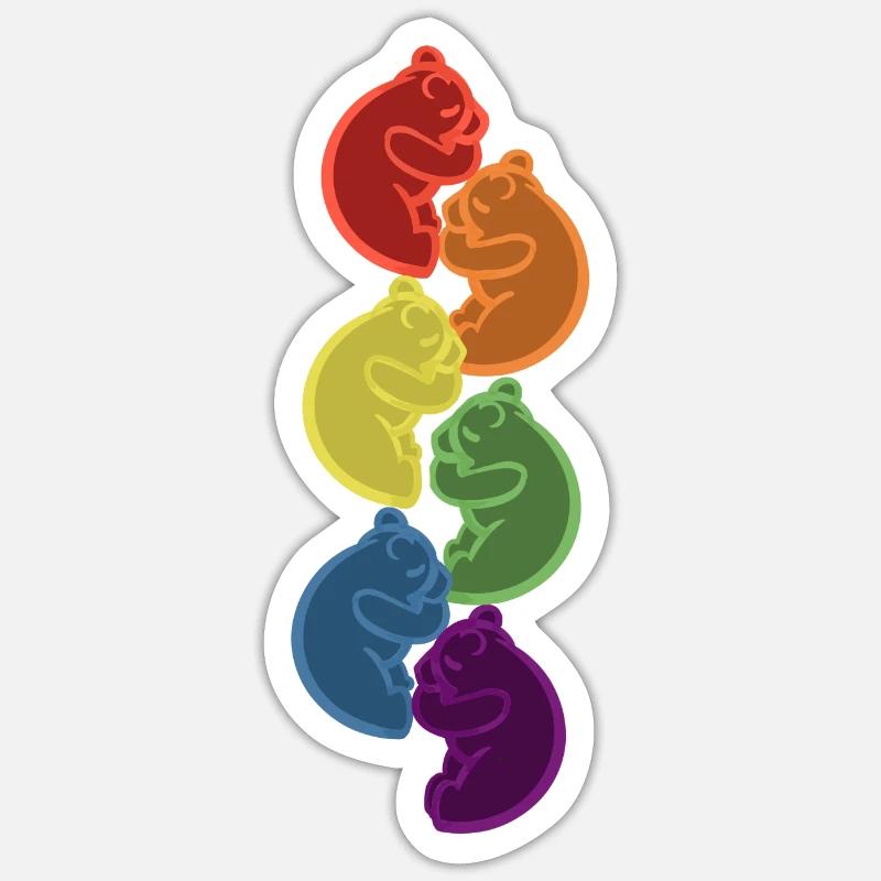 Sleeping Rainbow Bears Lgbt Idée cadeau - Sticker taille S (10 x 10 cm) - blanc mat