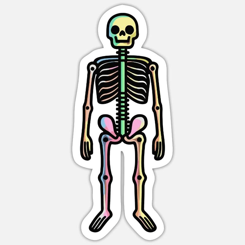 Squelette Bande Dessinée Halloween - Sticker taille S (10 x 10 cm) - blanc mat