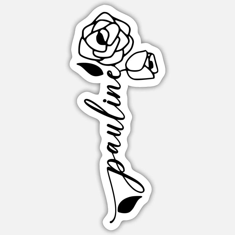 Pauline Nom Prénom Nom Fleur - Sticker taille S (10 x 10 cm) - blanc mat