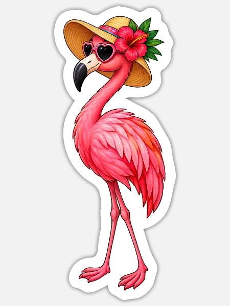 Flamingo Sommerhut Flair - Sticker Größe S (10 x 10 cm) - Mattweiß