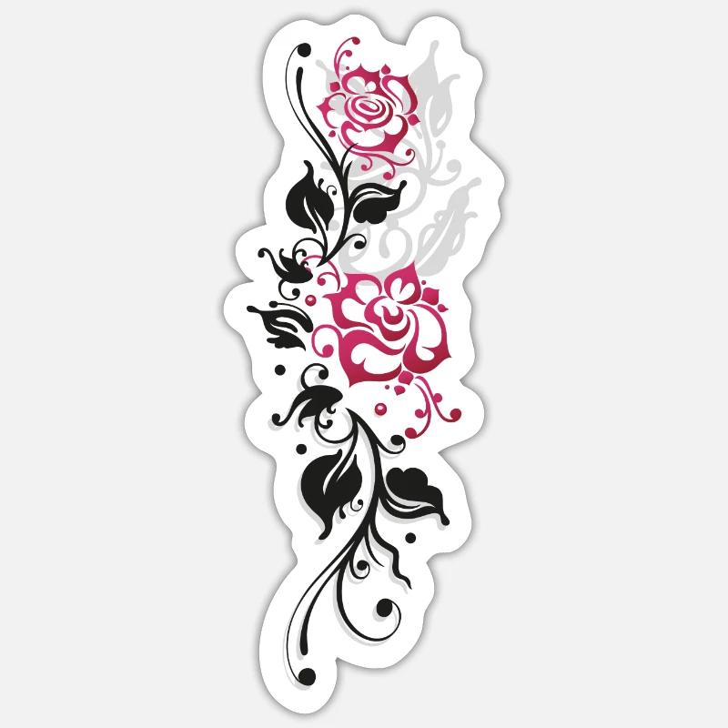 Roses Feuilles Rose - Sticker taille S (10 x 10 cm) - blanc mat