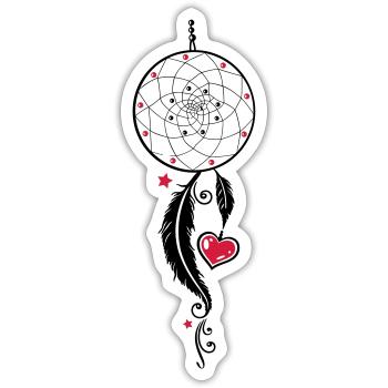Traumfänger mit Herz, Federn und Sternen - Sticker Größe S (10 x 10 cm) - Mattweiß - Vorne