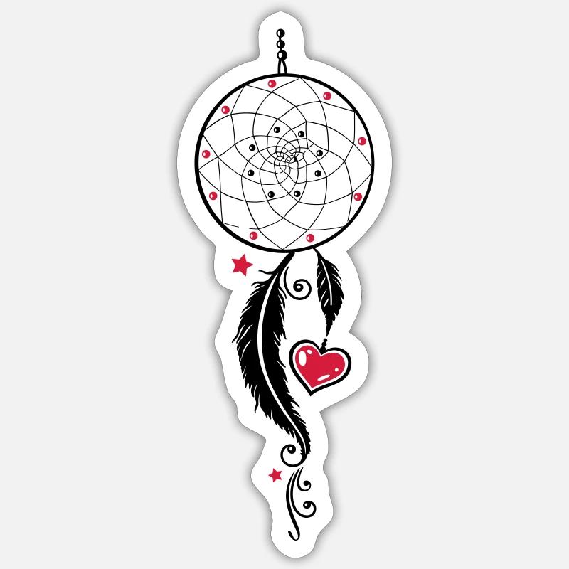 Dreamcatcher con cuore, piume, stelle e perle. - Sticker formato S (10 x 10 cm) - bianco opaco