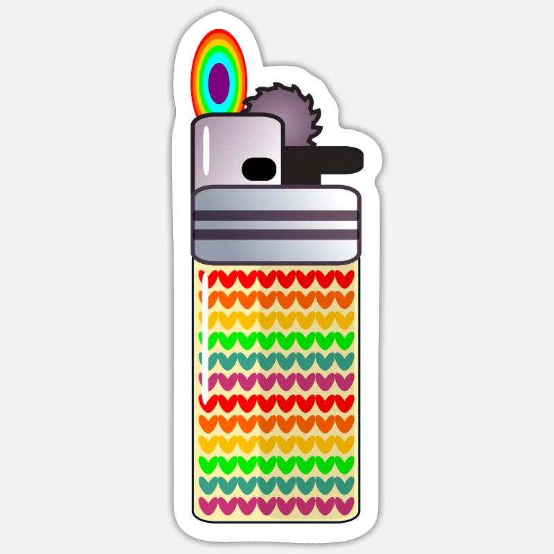 REGENBOGEN - FEUERZEUG RAUCHEN - Sticker Größe S (10 x 10 cm) - Mattweiß