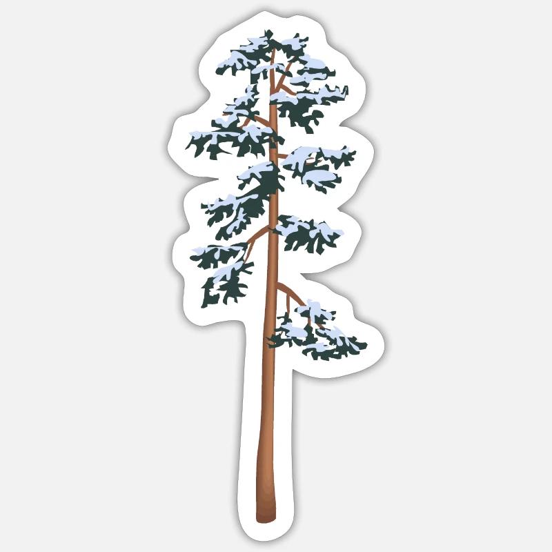 tall tree with snow - Sticker size S (10 x 10 cm) - white matte