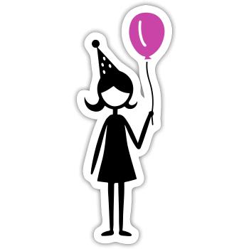 Anniversaire Ballon Fille Enfant - Sticker taille S (10 x 10 cm) - blanc mat - Devant