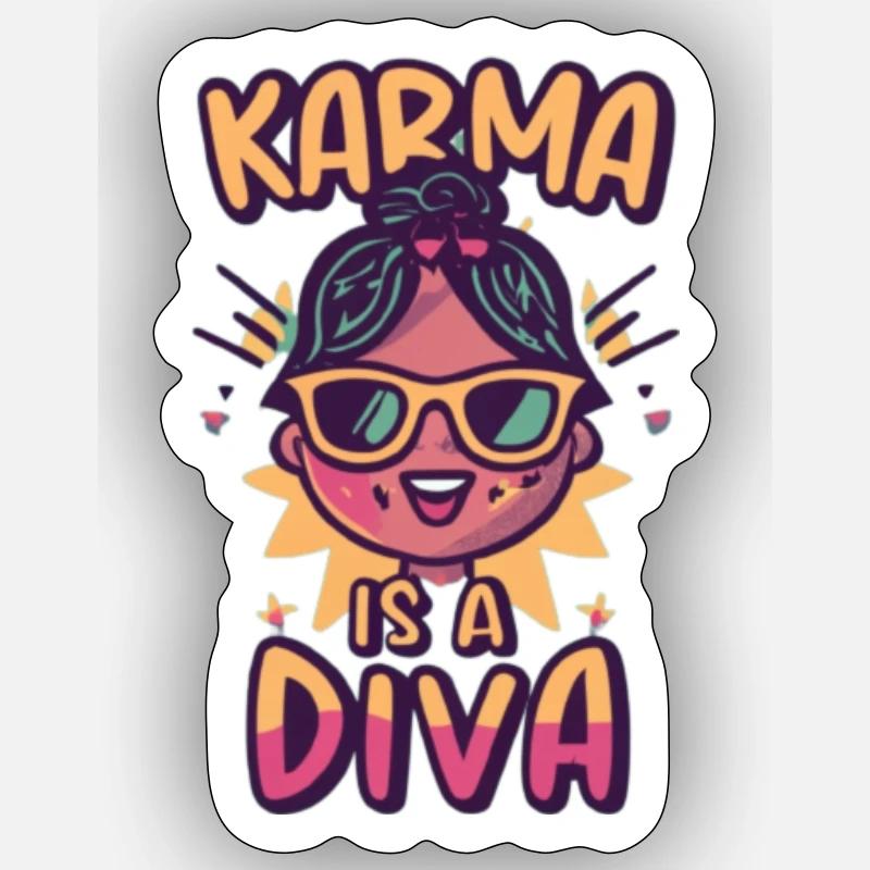 Karma Diva Cartoon Tee - Sticker Größe S (10 x 10 cm) - Mattweiß