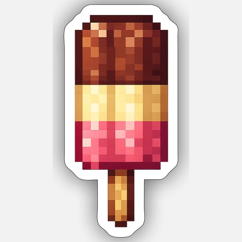 Retro Pixel Eis am Stiel - Sticker Größe S (10 x 10 cm) - Mattweiß