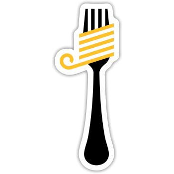 Fourchette et Spaghetti - Sticker taille S (10 x 10 cm) - blanc mat - Devant