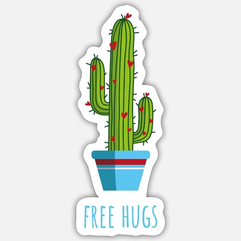 Cactus "câlins gratuits" - Sticker taille S (10 x 10 cm) - blanc mat