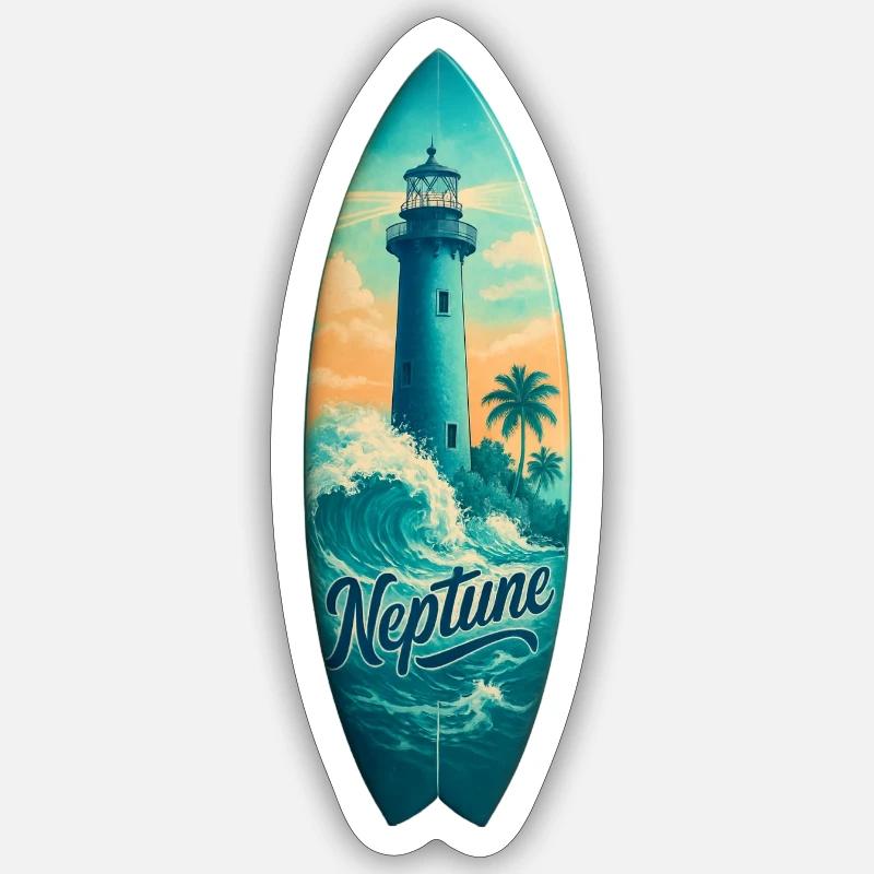 Neptune Lighthouse Surfboard - Sticker size S (10 x 10 cm) - white matte