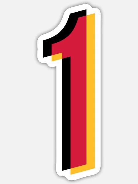 1 Nummer Duitsland Rugnummer Zwart Rood Goud - Sticker maat S (10 x 10 cm) - mat wit