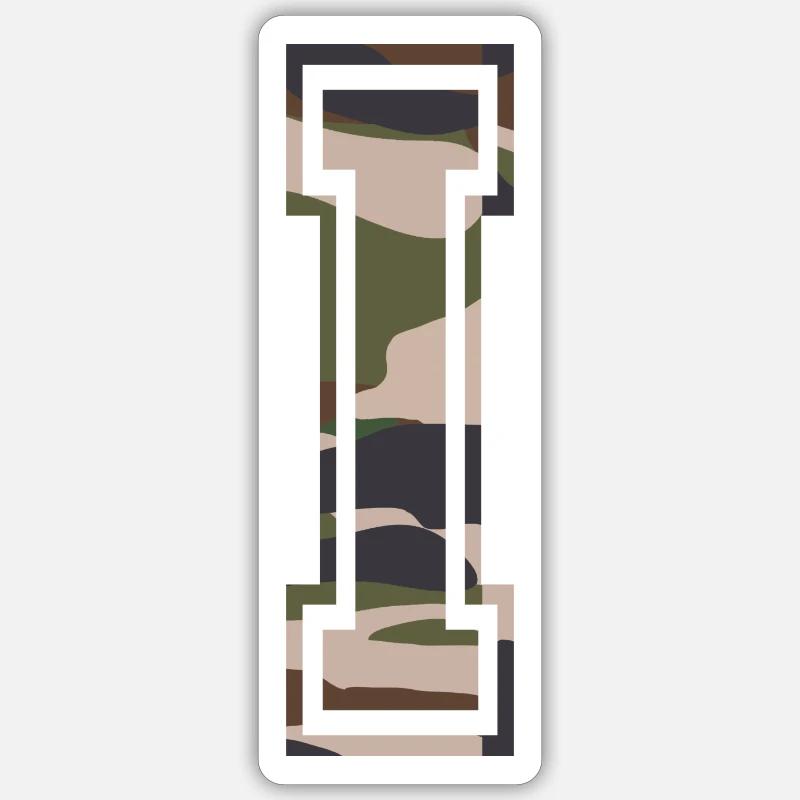 I, Monogramme, Camouflage Vert-Brun - Sticker taille S (10 x 10 cm) - blanc mat