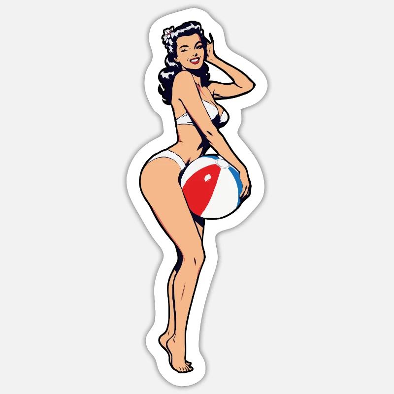 Empreinte de balle de plage pin-up - Sticker taille S (10 x 10 cm) - blanc mat