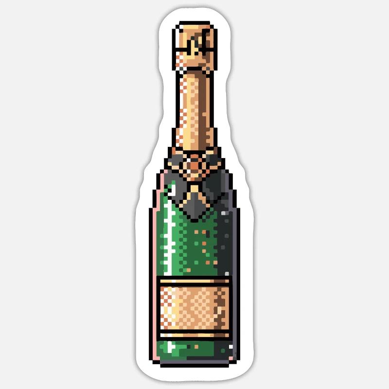 PixelChampagne Flasche Retro - Sticker taille S (10 x 10 cm) - blanc mat
