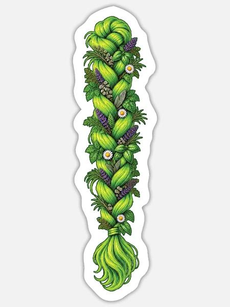 Grüner Zopf mit Kräutern - Sticker Größe S (10 x 10 cm) - Mattweiß
