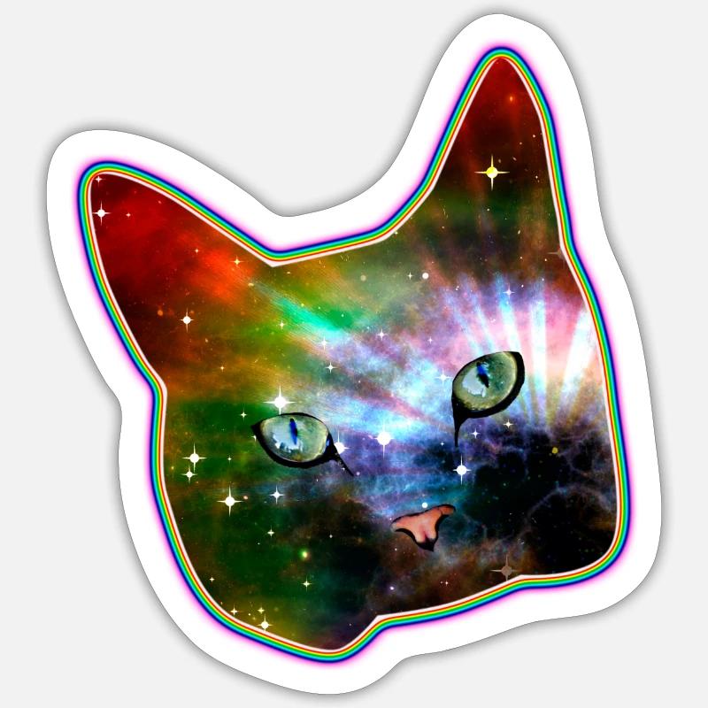 chat chemise, l'espace arc-en-chat Sticker taille S (10 x 10 cm)