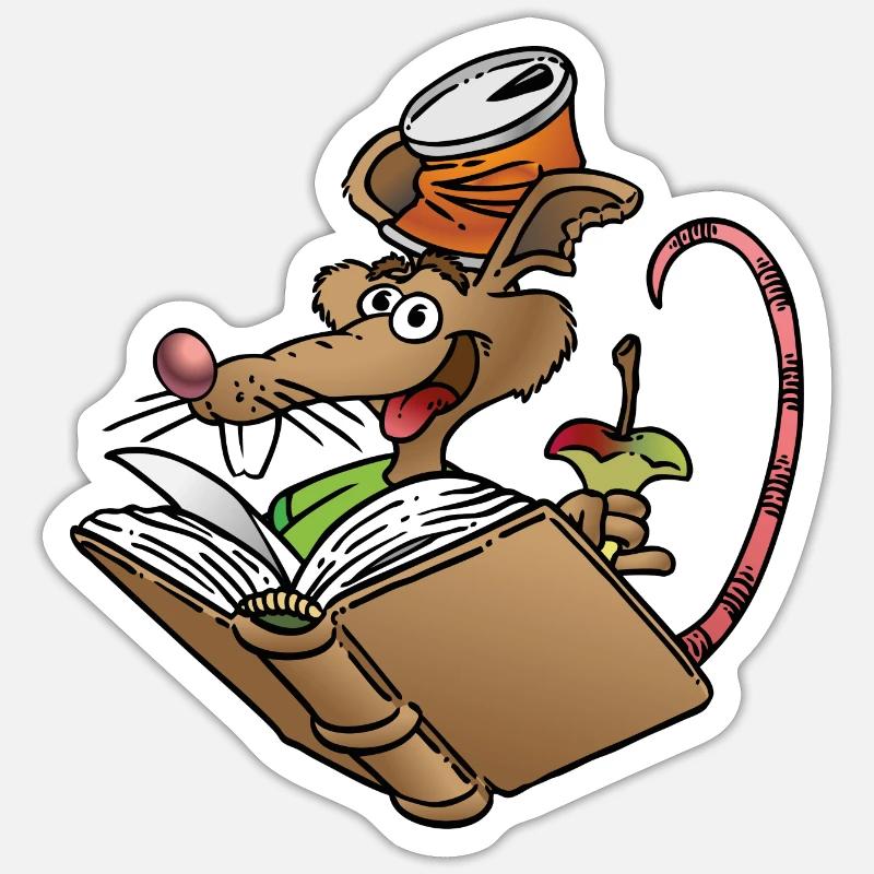 Ratte mit Buch - Leseratte Sticker Größe S (10 x 10 cm)