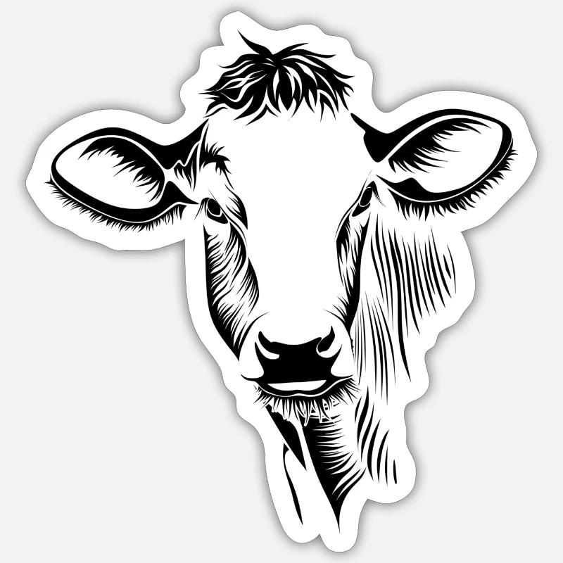 Tête de vache - Sticker taille S (10 x 10 cm) - blanc mat