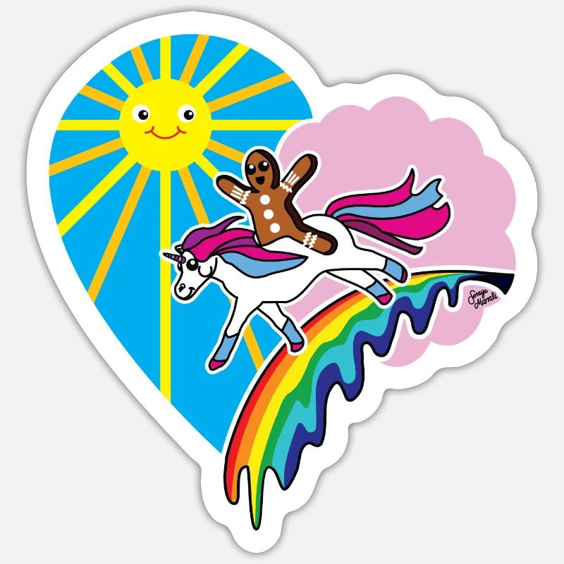 kidscontest Kinder Herz Einhorn Lebkuchenmann - Sticker Größe S (10 x 10 cm) - Mattweiß