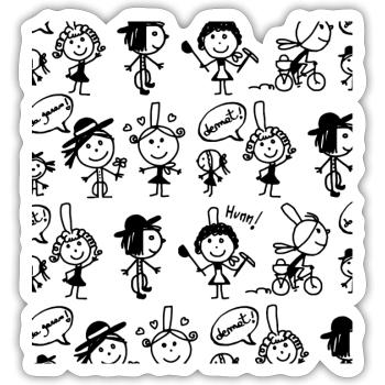 petits personnages bretons - Sticker taille S (10 x 10 cm) - blanc mat - Devant